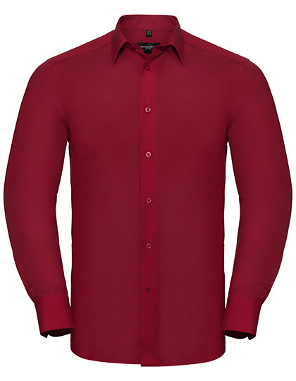Russell Collection Men´s L/S Poly-Cotton Easy Care Tailored Poplin Shirt Classic Red