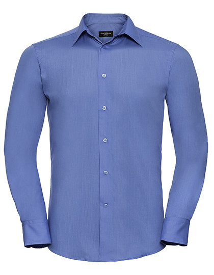Russell Collection Men´s L/S Poly-Cotton Easy Care Tailored Poplin Shirt Corporate Blue