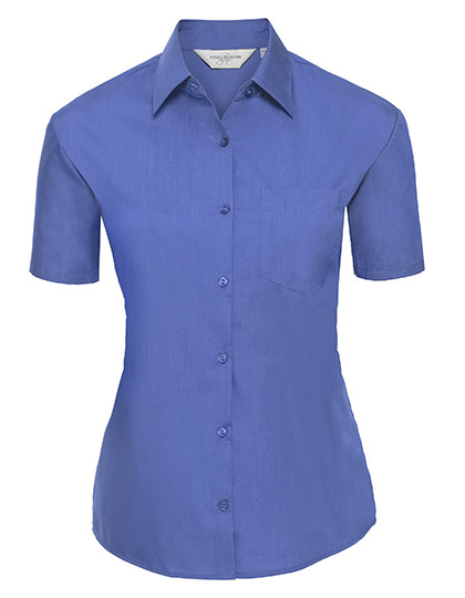 Russell Collection Ladies´ Short Sleeve Classic Polycotton Poplin Shirt Corporate Blue