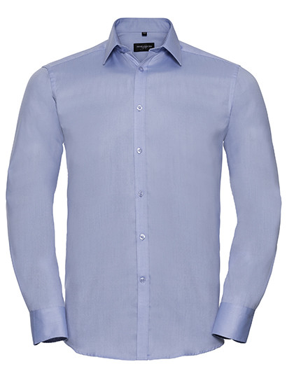 Russell Collection Men´s L/S Herringbone Shirt Light Blue