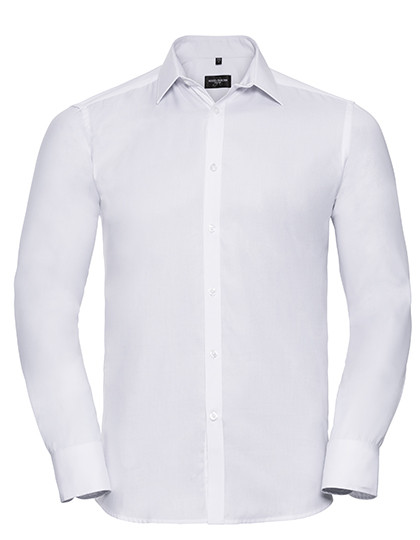 Russell Collection Men´s L/S Herringbone Shirt White